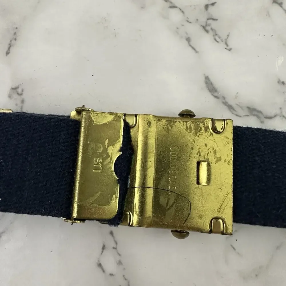 Vintage 80s Mens Woven Belt Size S Blue Red Stripe Brass Buckle Slide Nautical
